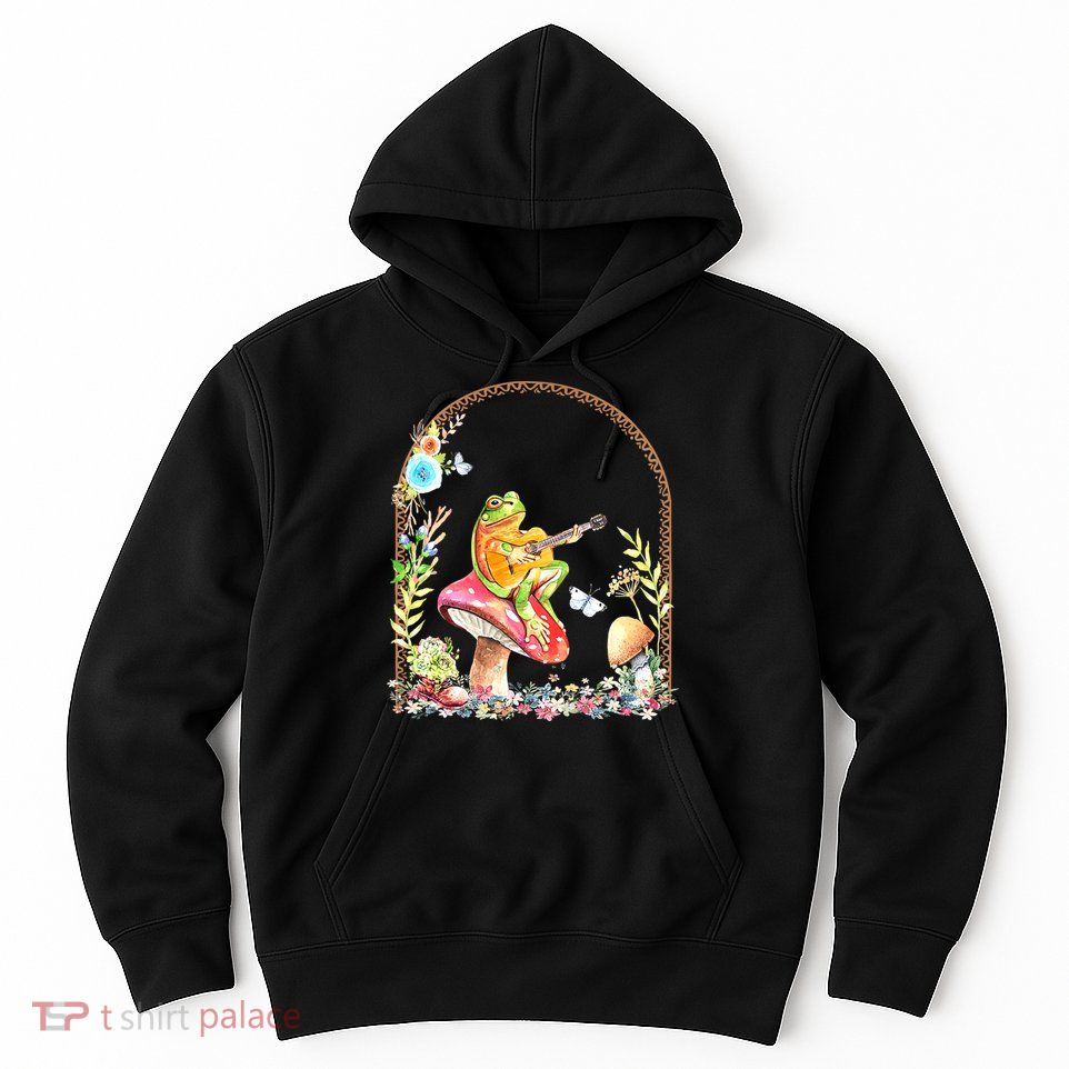 Aesthetic Frog Playing Guitar Mushroom Goblincore Hoodie