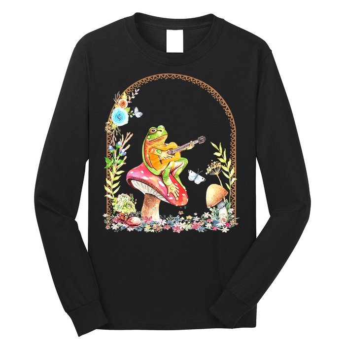 Aesthetic Frog Playing Guitar Mushroom Goblincore Long Sleeve Shirt