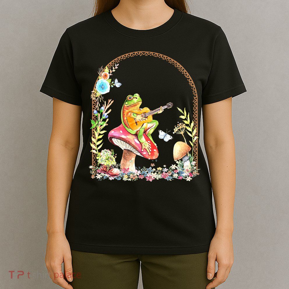 Aesthetic Frog Playing Guitar Mushroom Goblincore T-Shirt