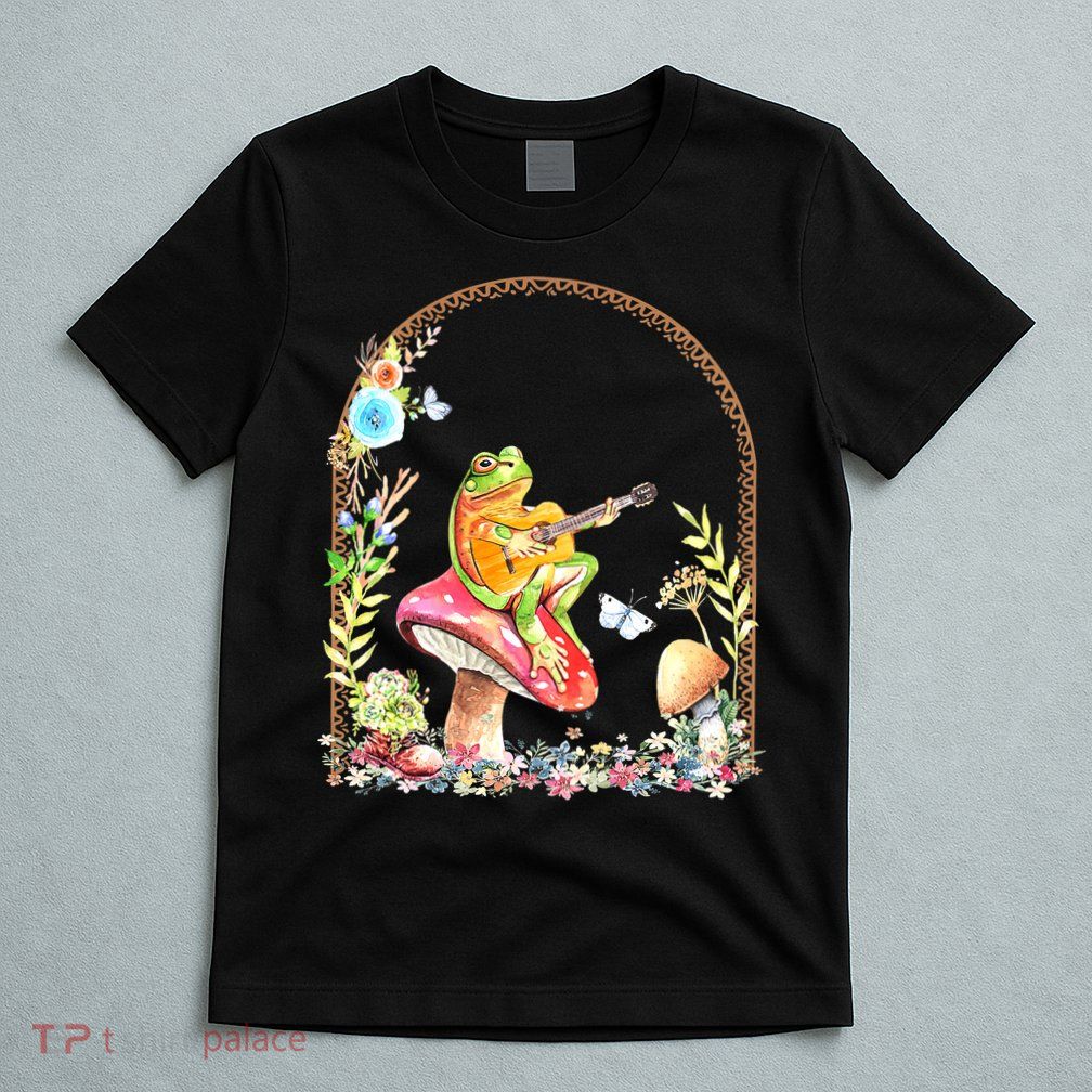 Aesthetic Frog Playing Guitar Mushroom Goblincore T-Shirt