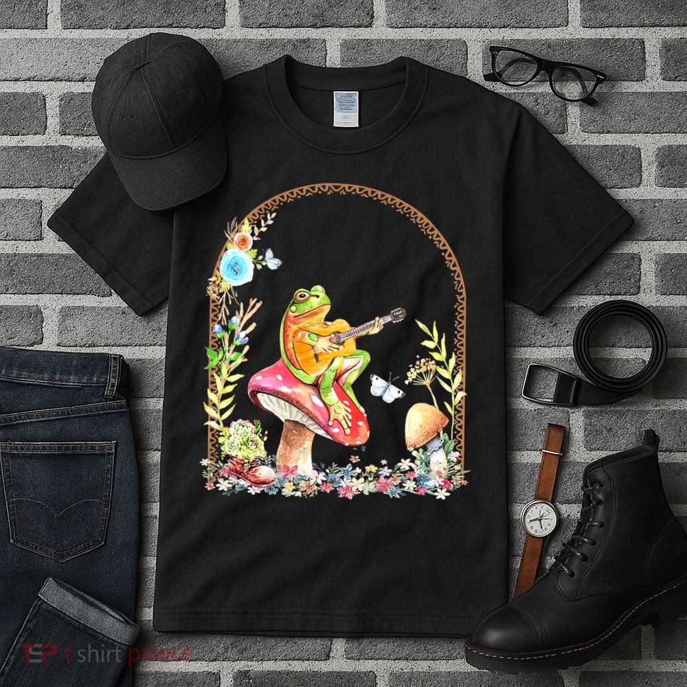Aesthetic Frog Playing Guitar Mushroom Goblincore Tall T-Shirt