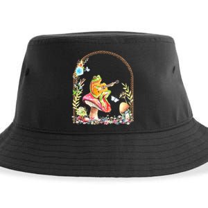 Aesthetic Frog Playing Guitar Mushroom Goblincore Sustainable Bucket Hat