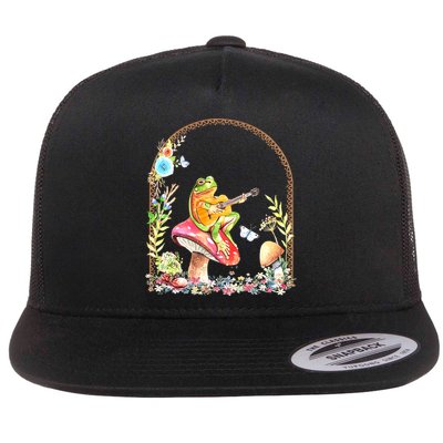 Aesthetic Frog Playing Guitar Mushroom Goblincore Flatbill Hat