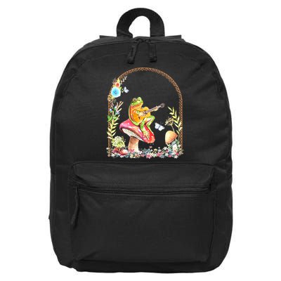 Aesthetic Frog Playing Guitar Mushroom Goblincore 16 in Basic Backpack