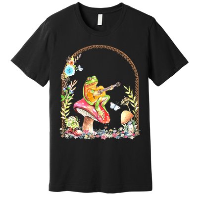 Aesthetic Frog Playing Guitar Mushroom Goblincore Premium T-Shirt