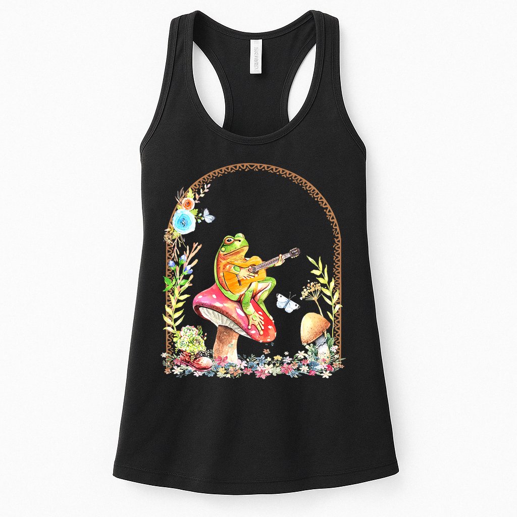 Aesthetic Frog Playing Guitar Mushroom Goblincore Womens Tank Top