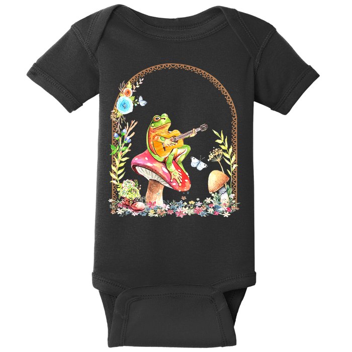Aesthetic Frog Playing Guitar Mushroom Goblincore Baby Bodysuit