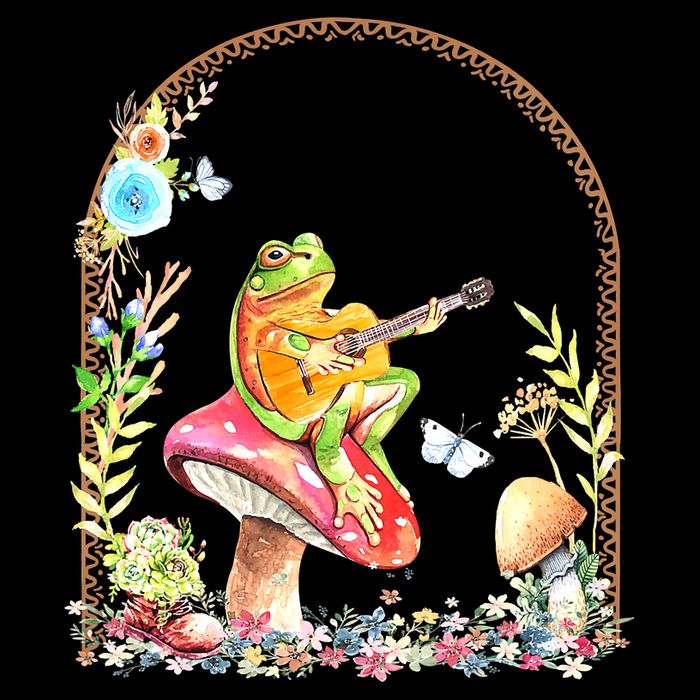 Aesthetic Frog Playing Guitar Mushroom Goblincore Baby Bodysuit