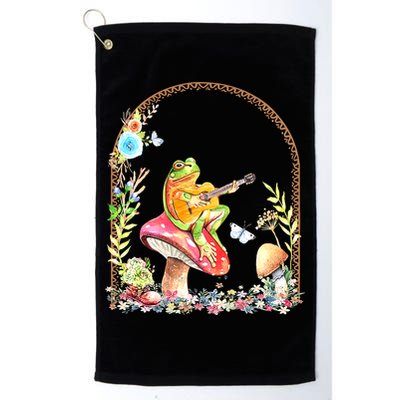 Aesthetic Frog Playing Guitar Mushroom Goblincore Golf Towel