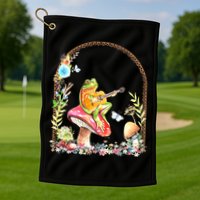 Aesthetic Frog Playing Guitar Mushroom Goblincore Golf Towel