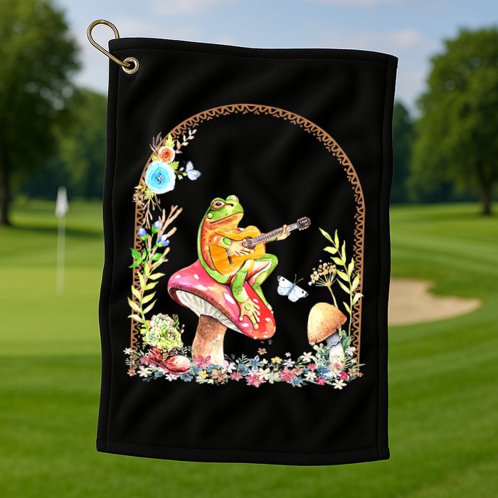 Aesthetic Frog Playing Guitar Mushroom Goblincore Golf Towel