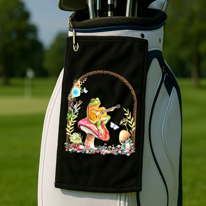 Aesthetic Frog Playing Guitar Mushroom Goblincore Golf Towel