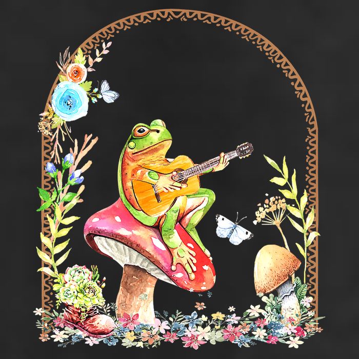 Aesthetic Frog Playing Guitar Mushroom Goblincore Golf Towel