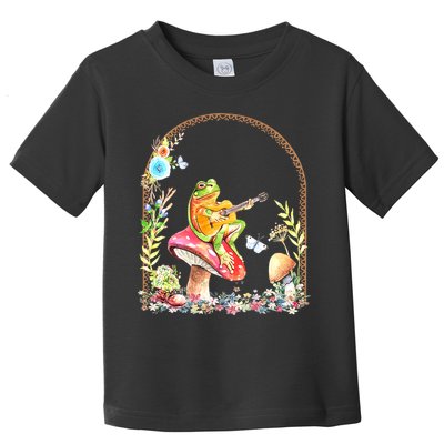 Aesthetic Frog Playing Guitar Mushroom Goblincore Toddler T-Shirt
