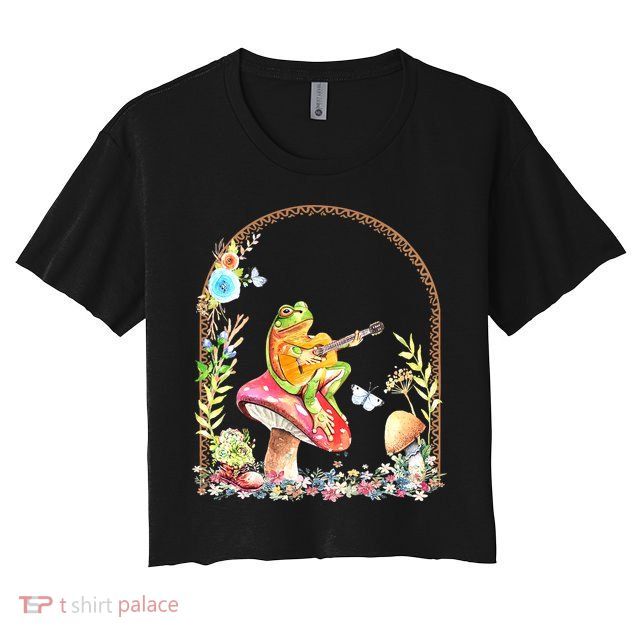 Aesthetic Frog Playing Guitar Mushroom Goblincore Crop Top