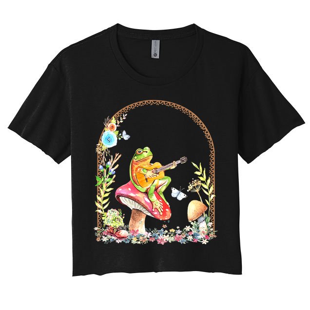 Aesthetic Frog Playing Guitar Mushroom Goblincore Crop Top