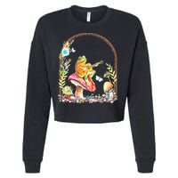 Aesthetic Frog Playing Guitar Mushroom Goblincore Cropped Pullover Crew