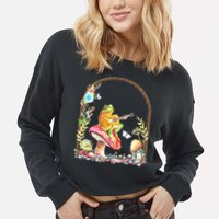 Aesthetic Frog Playing Guitar Mushroom Goblincore Cropped Pullover Crew