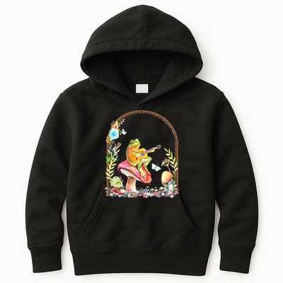 Aesthetic Frog Playing Guitar Mushroom Goblincore Kids Hoodie
