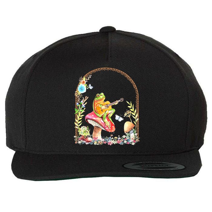 Aesthetic Frog Playing Guitar Mushroom Goblincore Wool Snapback Cap