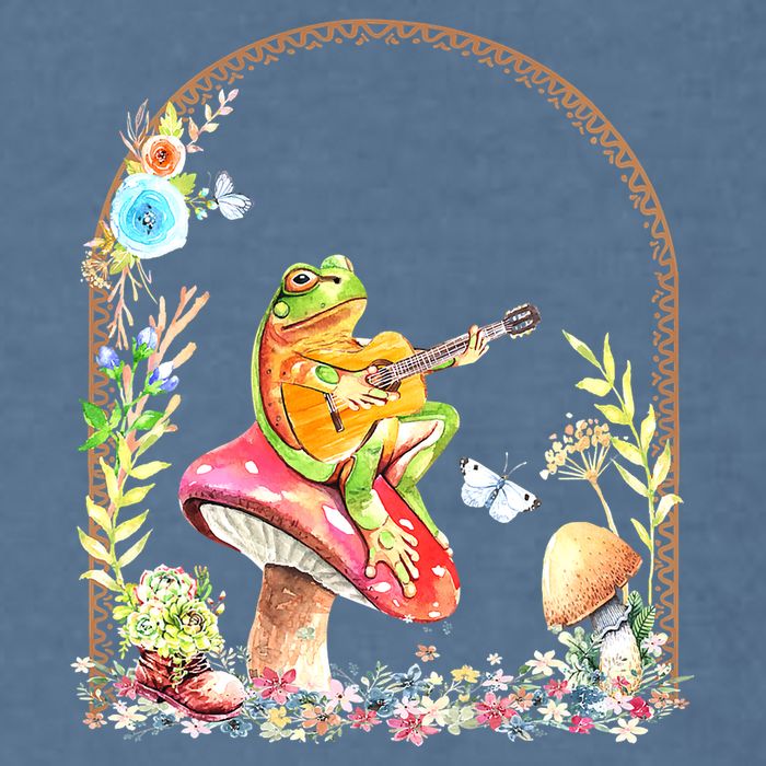 Aesthetic Frog Playing Guitar Mushroom Goblincore Garment-Dyed Sweatshirt