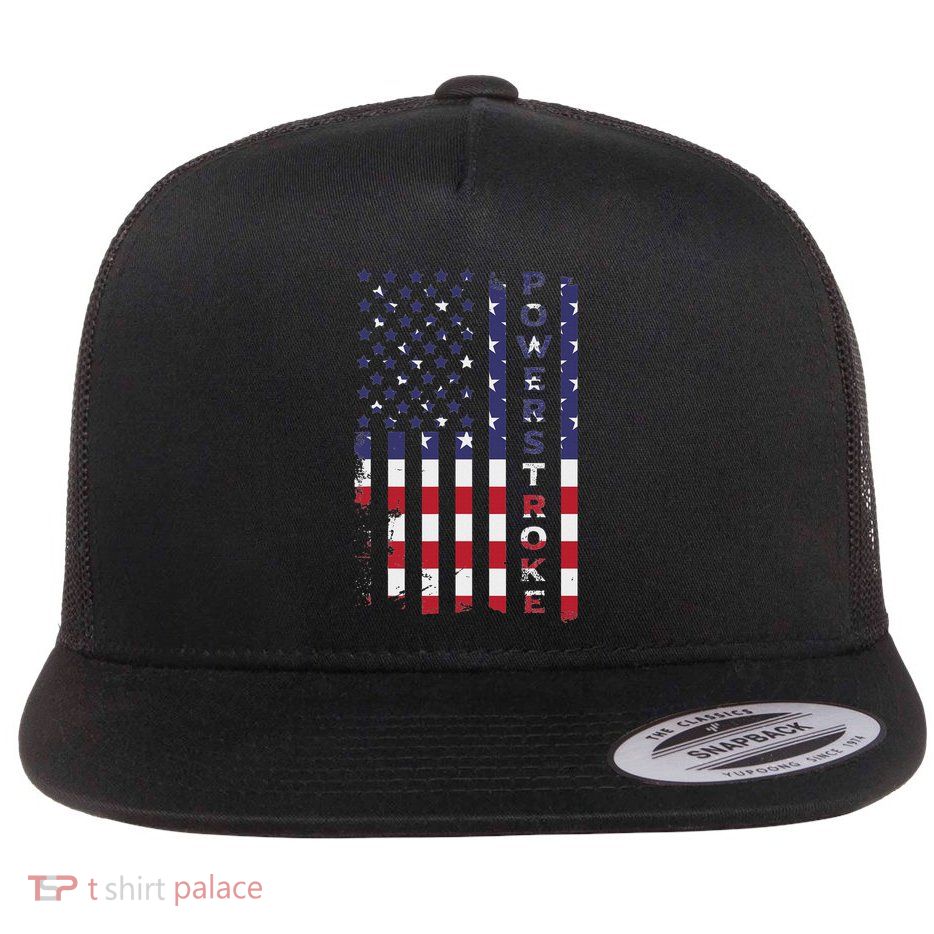 American Flag Powerstroke Flat Bill Trucker Hat