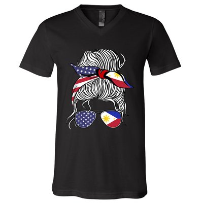 American Filipina Patriot Flag Wo Girl Philippines Grown Tank Top V-Neck T-Shirt