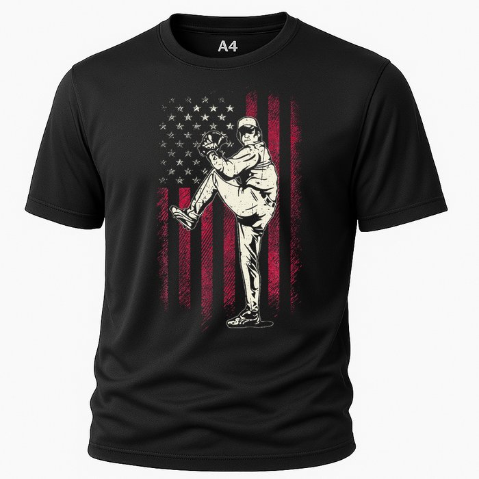 American Flag Pitcher Baseball Apparel Baseball Cooling Performance Crew T-Shirt