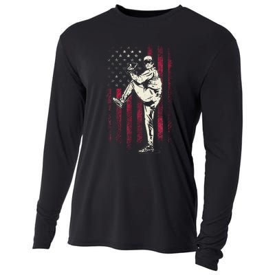 American Flag Pitcher Baseball Apparel Baseball Cooling Performance Long Sleeve Crew