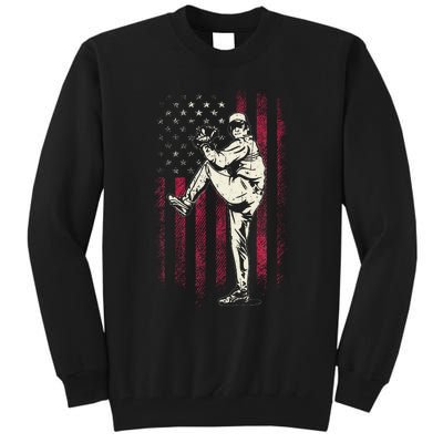 American Flag Pitcher Baseball Apparel Baseball Tall Sweatshirt