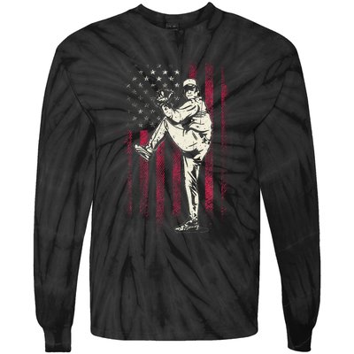 American Flag Pitcher Baseball Apparel Baseball Tie-Dye Long Sleeve Shirt