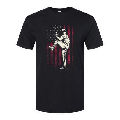 American Flag Pitcher Baseball Apparel Baseball Softstyle CVC T-Shirt