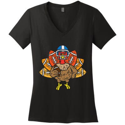 American Football Player Turkey Thanksgiving Day Women's V-Neck T-Shirt