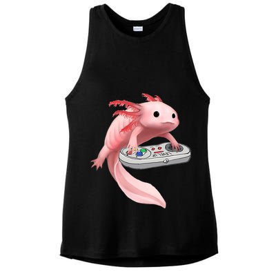 Axolotl Fish Playing Video Game White-Axolotl Lizard Gamers Ladies PosiCharge Tri-Blend Wicking Tank