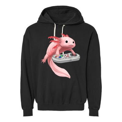 Axolotl Fish Playing Video Game White-Axolotl Lizard Gamers Garment-Dyed Fleece Hoodie