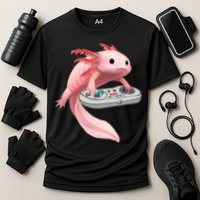Axolotl Fish Playing Video Game White-Axolotl Lizard Gamers Cooling Performance Crew T-Shirt