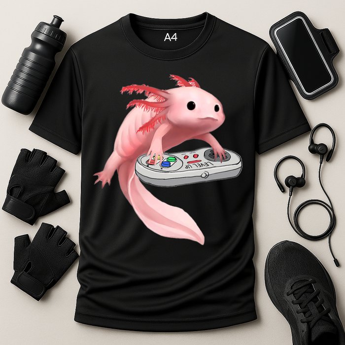 Axolotl Fish Playing Video Game White-Axolotl Lizard Gamers Cooling Performance Crew T-Shirt