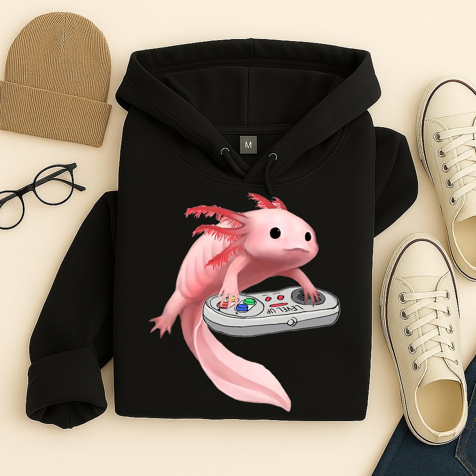 Axolotl Fish Playing Video Game White-Axolotl Lizard Gamers Hoodie