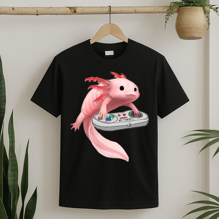 Axolotl Fish Playing Video Game White-Axolotl Lizard Gamers T-Shirt
