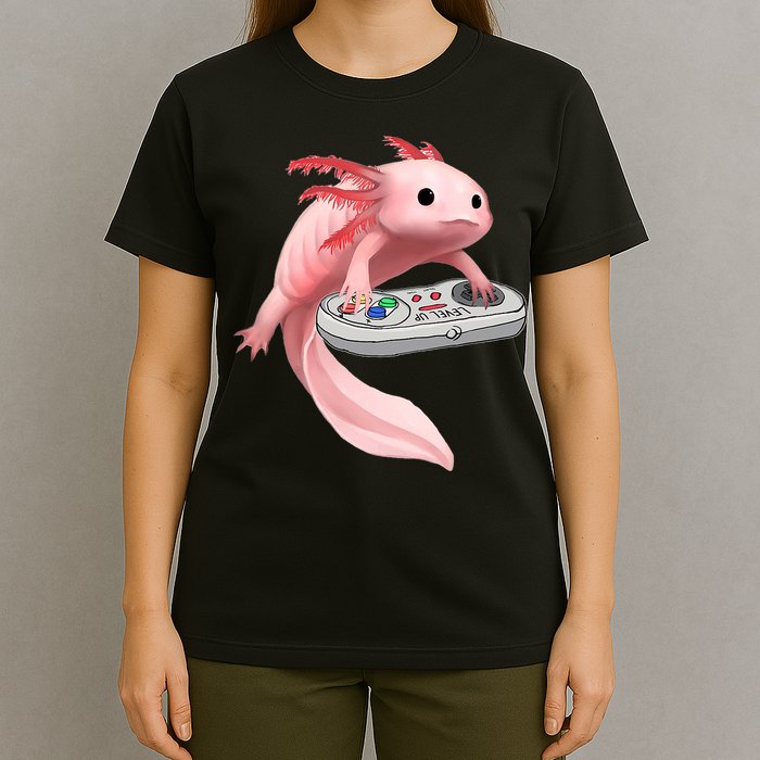 Axolotl Fish Playing Video Game White-Axolotl Lizard Gamers T-Shirt