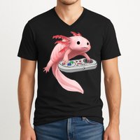 Axolotl Fish Playing Video Game White-Axolotl Lizard Gamers V-Neck T-Shirt