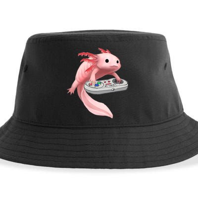 Axolotl Fish Playing Video Game White-Axolotl Lizard Gamers Sustainable Bucket Hat