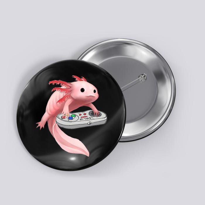 Axolotl Fish Playing Video Game White-Axolotl Lizard Gamers Button