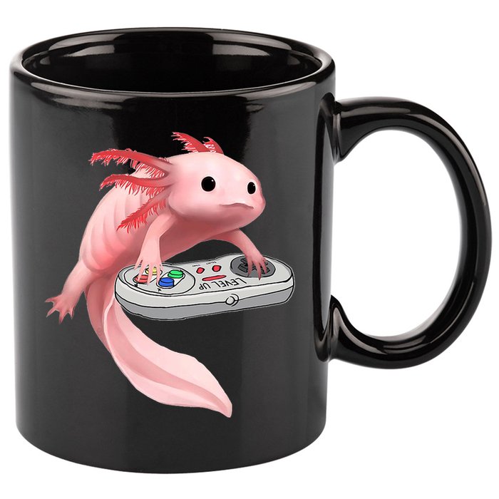 Axolotl Fish Playing Video Game White-Axolotl Lizard Gamers 11oz C Handle Ceramic Mug