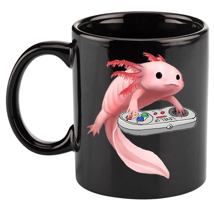 Axolotl Fish Playing Video Game White-Axolotl Lizard Gamers 11oz C Handle Ceramic Mug