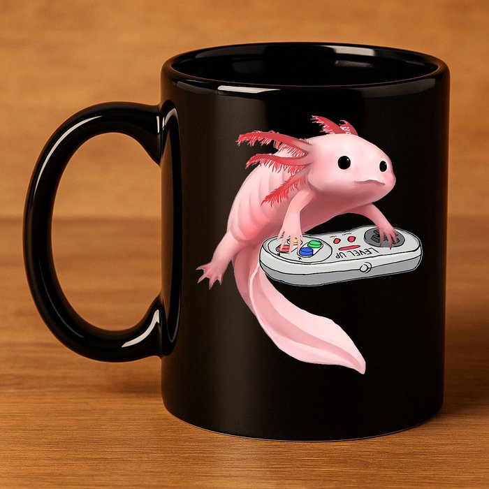 Axolotl Fish Playing Video Game White-Axolotl Lizard Gamers 11oz C Handle Ceramic Mug