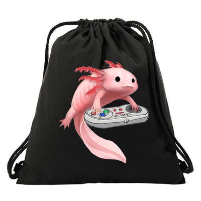 Axolotl Fish Playing Video Game White-Axolotl Lizard Gamers Drawstring Bag