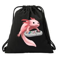 Axolotl Fish Playing Video Game White-Axolotl Lizard Gamers Drawstring Bag