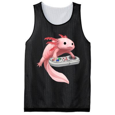 Axolotl Fish Playing Video Game White-Axolotl Lizard Gamers Mesh Reversible Basketball Jersey Tank