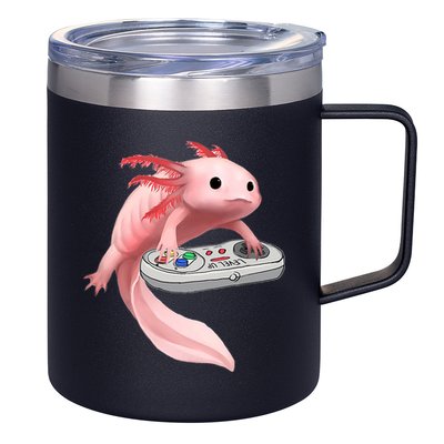 Axolotl Fish Playing Video Game White-Axolotl Lizard Gamers 12oz Stainless Steel Coffee Mug